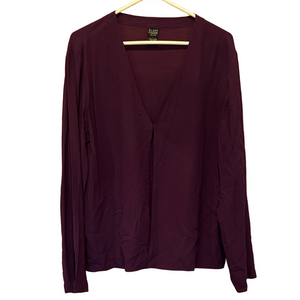 Eileen Fisher Plum Purple 100% Silk Open Front Single Hook Eye Closure Top - M